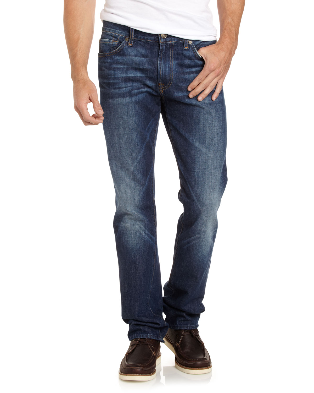 7 For All Mankind Slimmy Squiggle Stitch Jeans in Blue for Men (dkmdblu ...