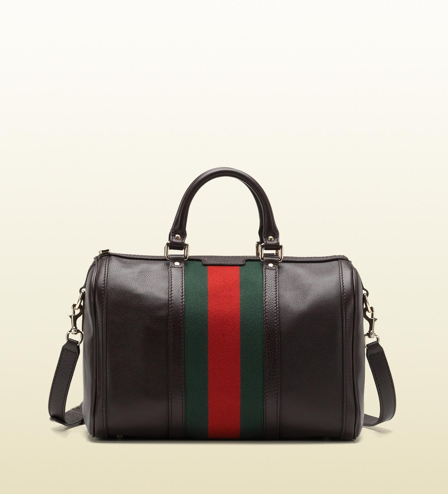 Gucci Vintage Web Leather Boston Bag in Brown - Lyst