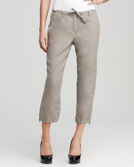 Eileen Fisher Linen Cargo Crop Pants in Gray (stone) | Lyst