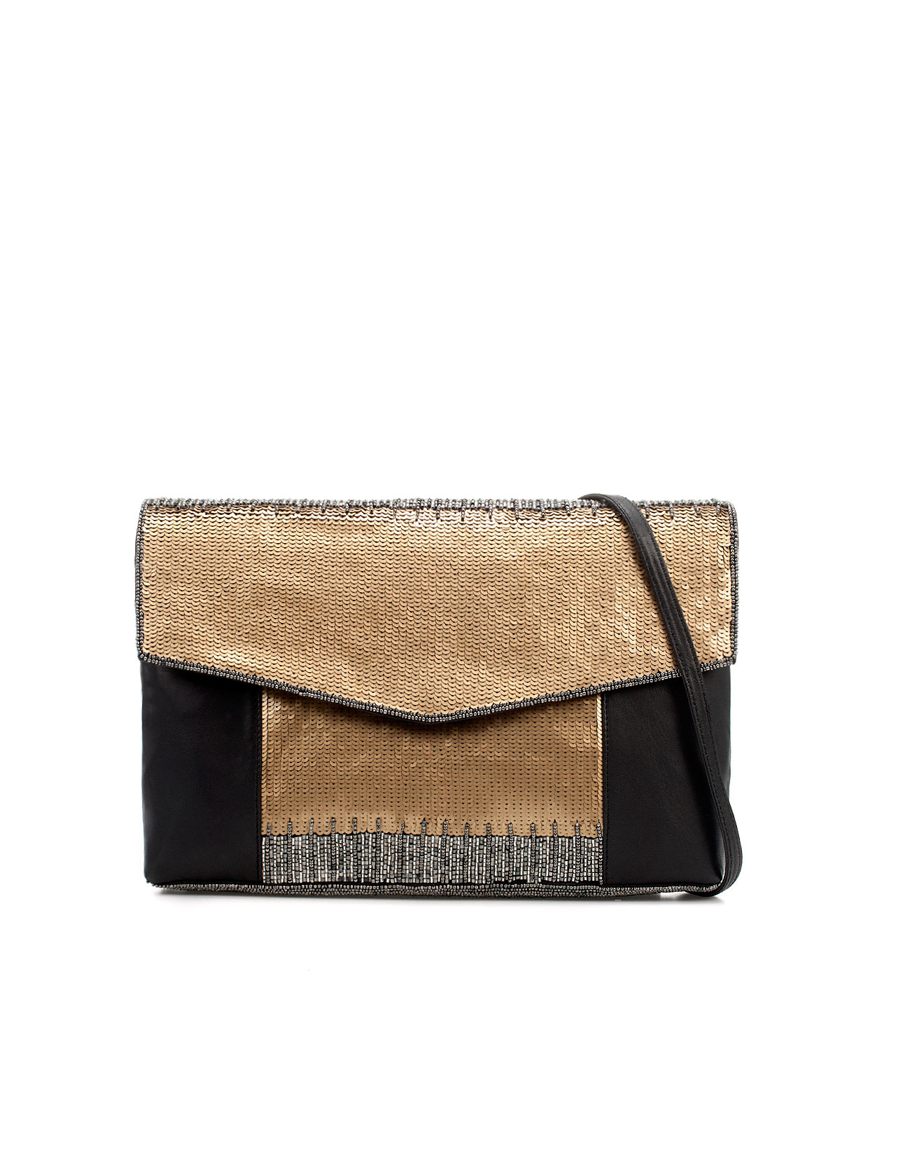 Zara Embroidered Leather Clutch Bag in Brown (black) | Lyst