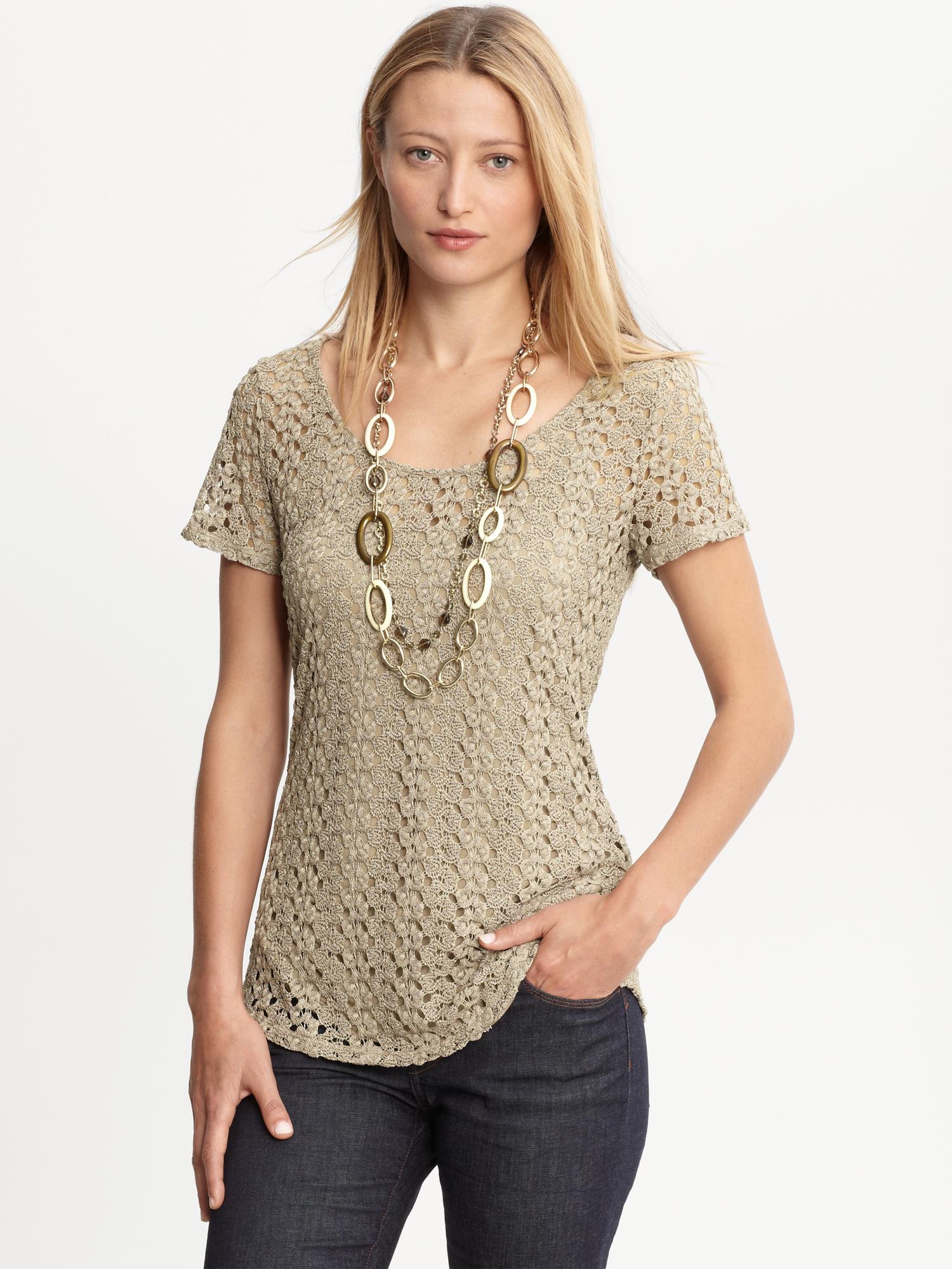 Banana republic Miriam Crochet Tee in Gold (bronze) Lyst