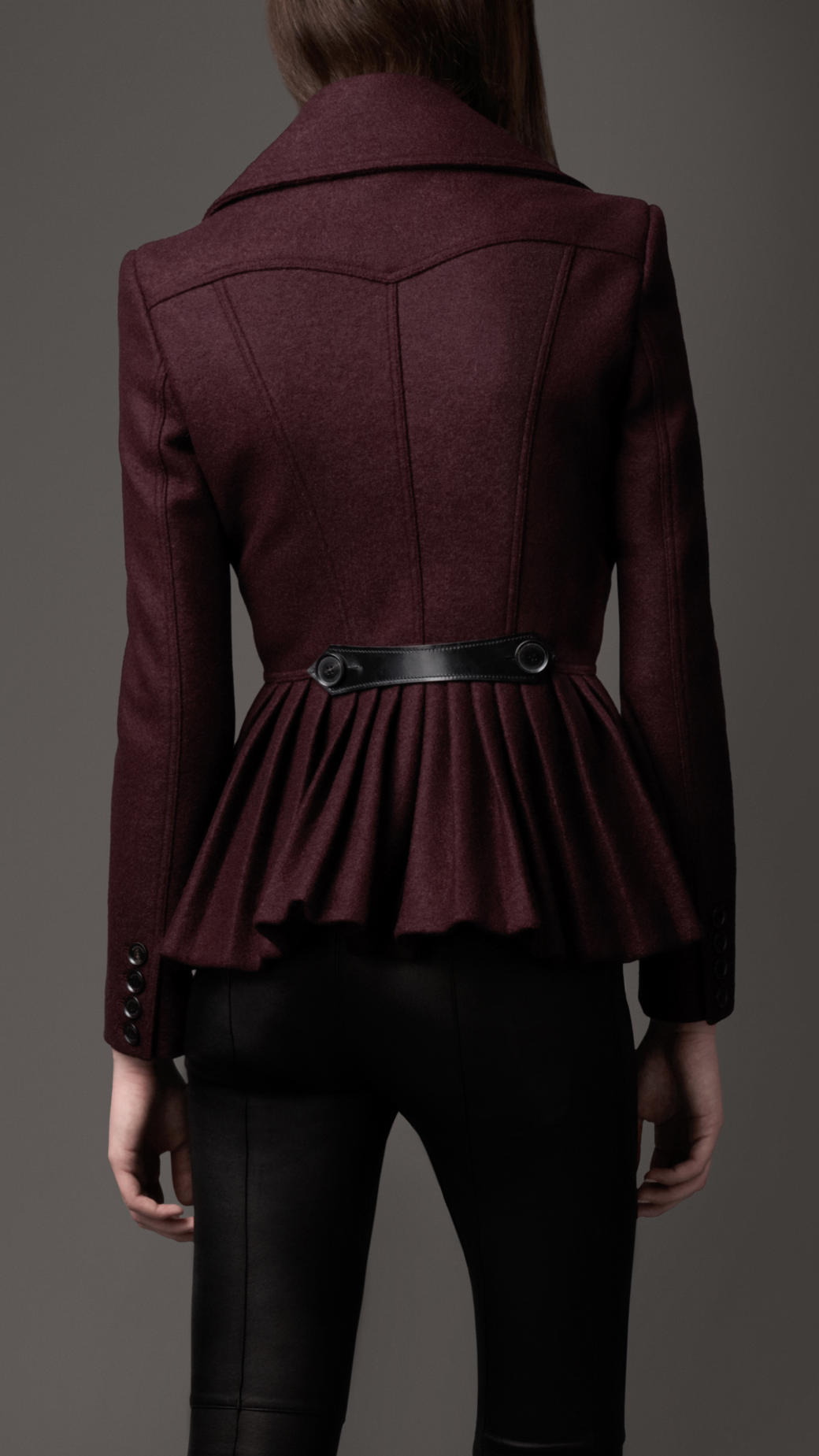 Burberry Pleated Peplum Jacket in Red | Lyst