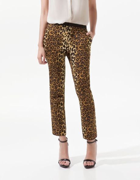 Zara Cropped Leopard Print Trousers in Animal (leopard) | Lyst