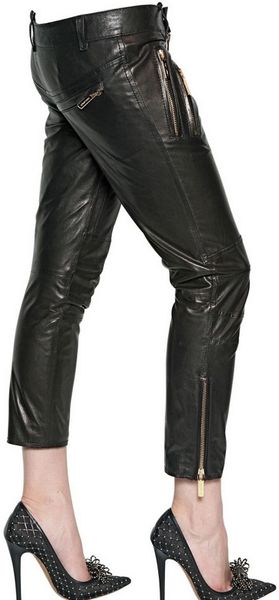 Dsquared² Cropped Biker Nappa Leather Trousers in Black | Lyst