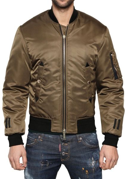 Dsquared2 Shiny Nylon Bomber Jacket in Green for Men - Lyst