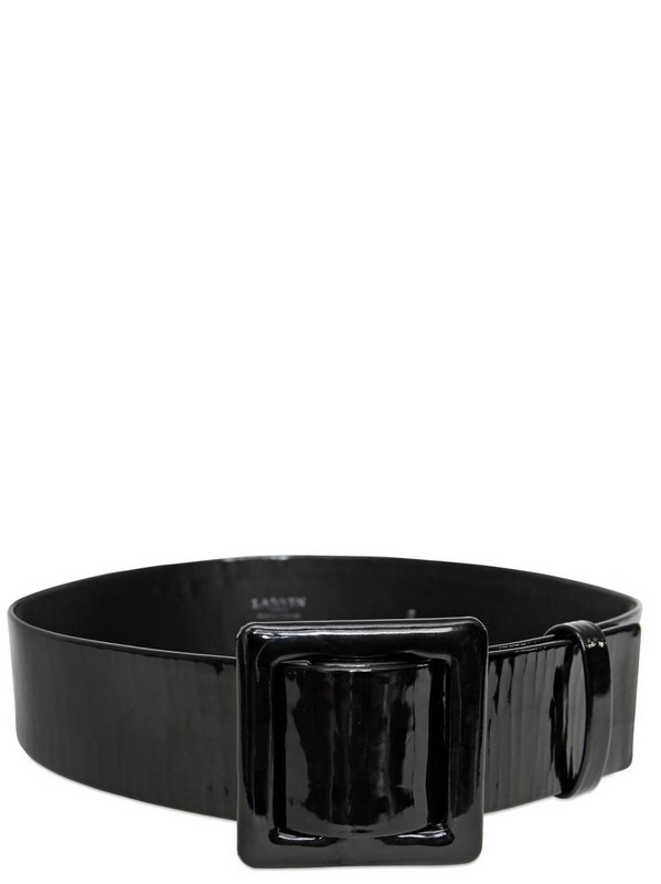 Lanvin 50mm Covered Buckle Patent Leather Belt in Black Lyst