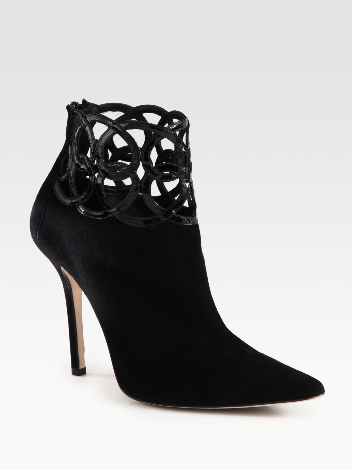 Lyst - Oscar De La Renta Suede and Patent Leather Ankle Boots in Black