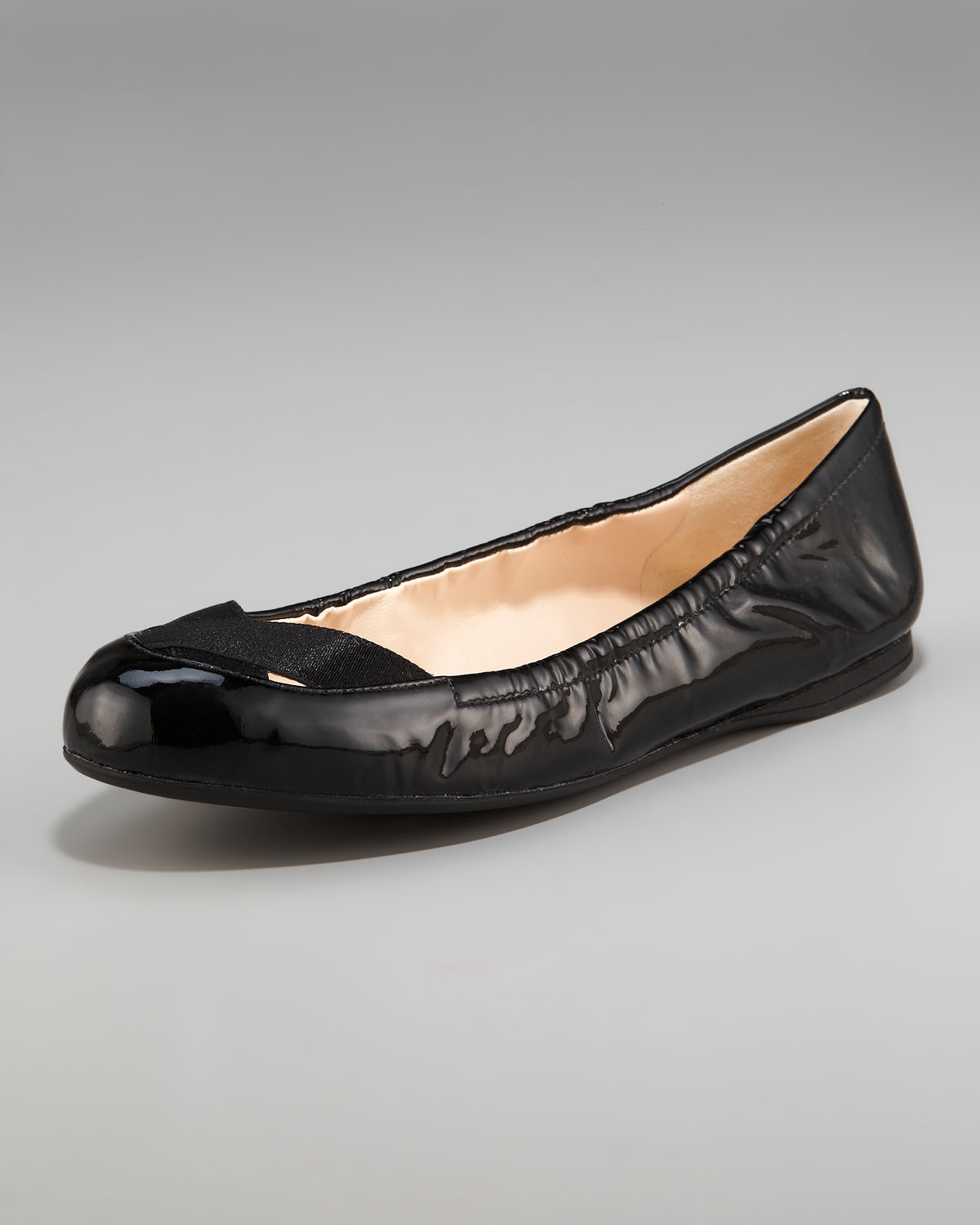 Prada Patent Ballet Flat with Crisscross Elastic Detail in Black (pink ...