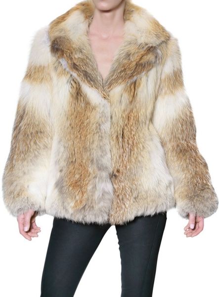 American Retro Fox Fur Coat in Beige | Lyst