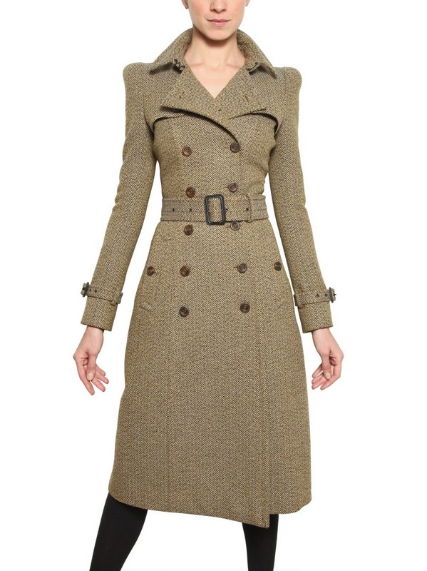 Burberry prorsum Herringbone Tweed Coat in Natural | Lyst