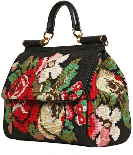Dolce & Gabbana Miss Sicily Cross Stitched Top Handle in Black (multi ...