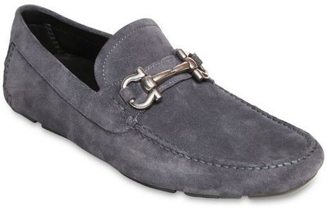 Ferragamo Suede Horsebit Car Loafers in Gray for Men (grey) | Lyst