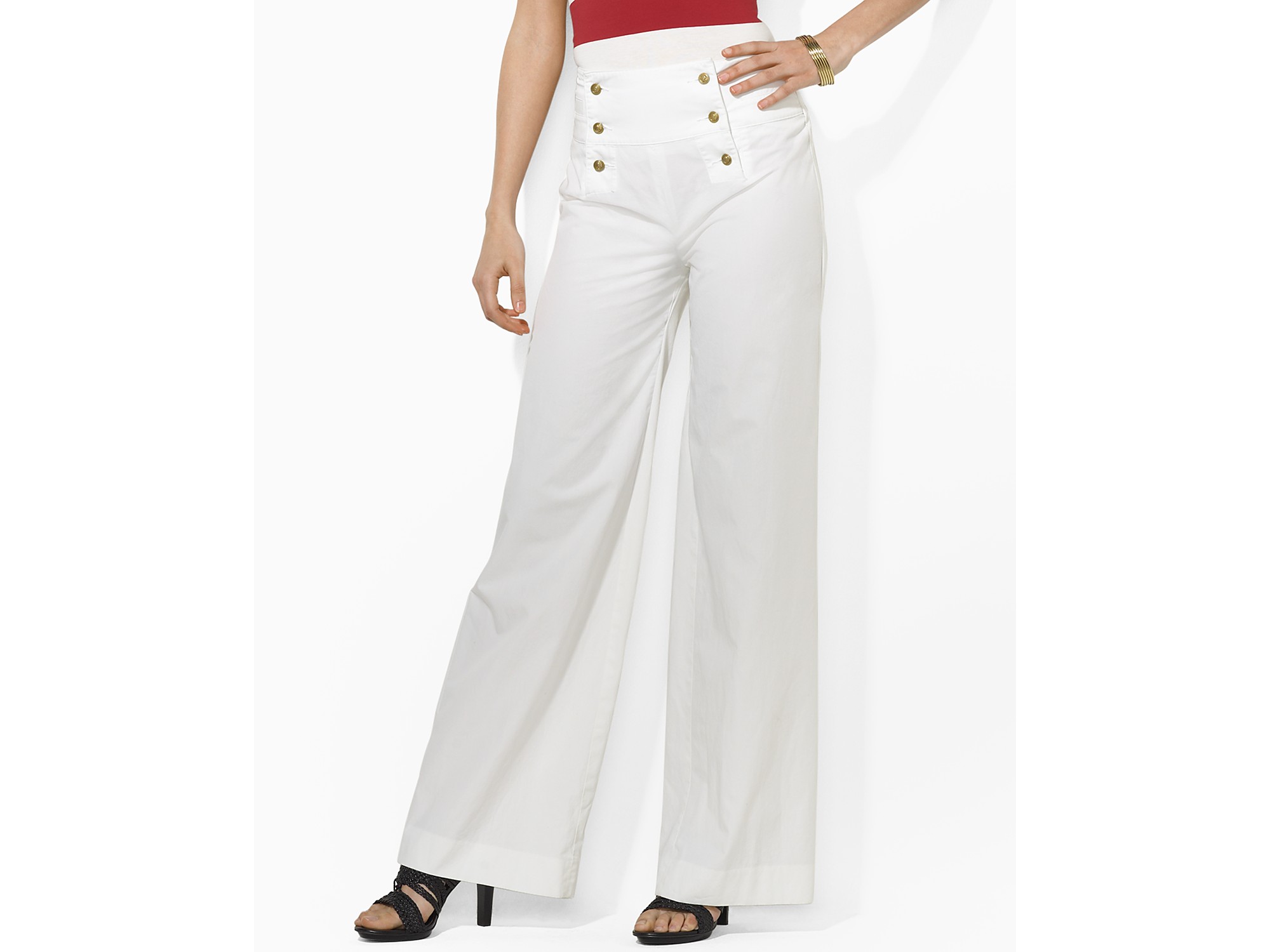 Lyst - Lauren By Ralph Lauren Nicklaus Cotton Twill Sailor Pants in White
