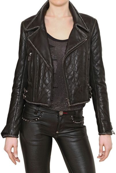 Philipp Plein Swarovski Quilted Nappa Leather Jacket in Black | Lyst