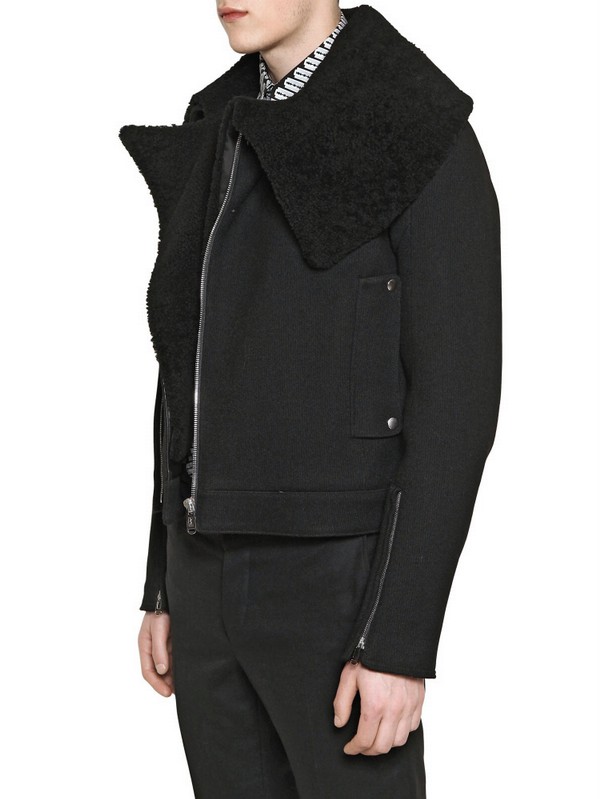 Saint laurent Shearling Collar Tricot Felt Jacket in Black for Men ...  