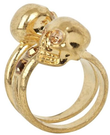 Alexander Mcqueen Gold Amber Spiral Twin Skull Ring in Gold | Lyst