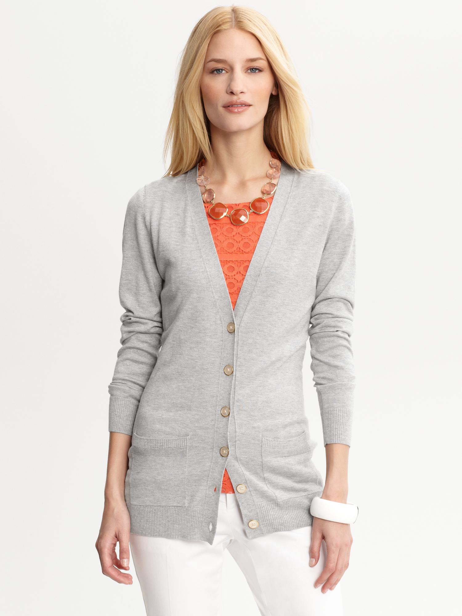 Banana Republic Button front Long Cardigan in Gray (gray literature) | Lyst