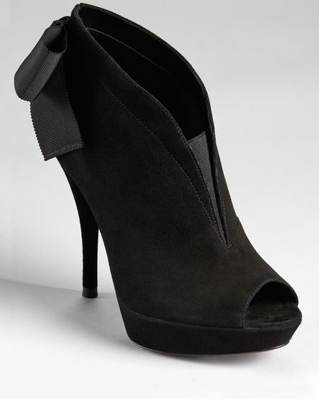 Vera Wang Lavender Booties Royce Bow Peep Toe in Black (grey suede) | Lyst