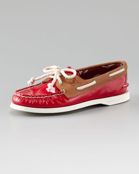 Sperry Top-sider Authentic Patent Leather Boat Shoe in Red (red cognac ...