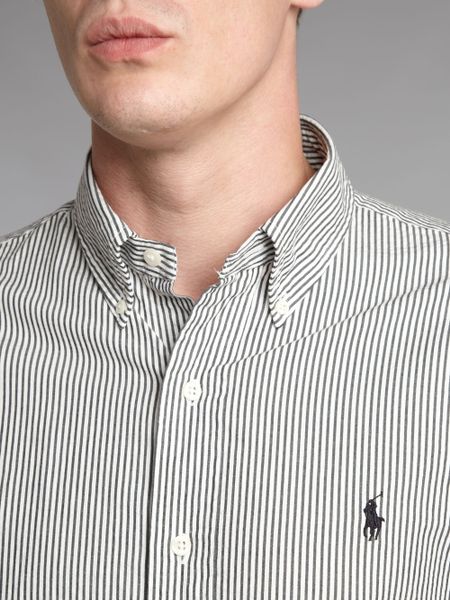 Polo Ralph Lauren Long Sleeved Seersucker Shirt in Black for Men | Lyst