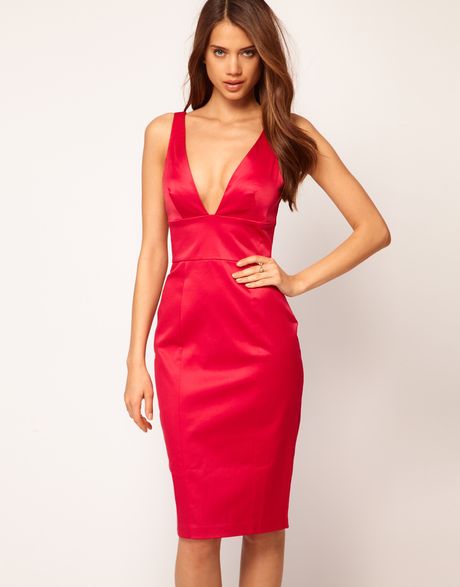 Asos Sexy Dress with Deep Plunge Neck in Pink | Lyst