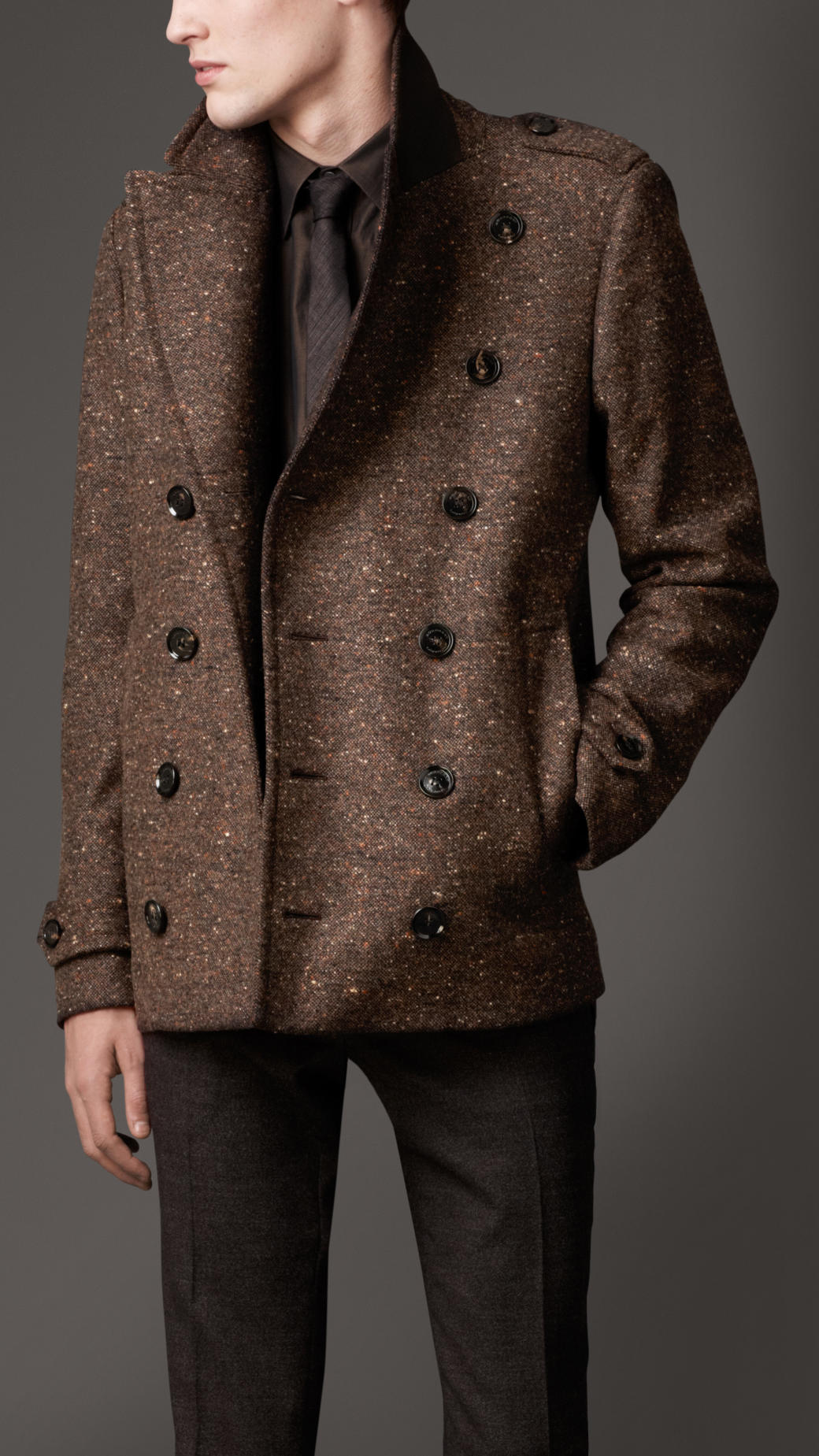 Burberry Dark Clove Brown Wool Blend Cropped Pea Coat Product 1 3911255 796645688 