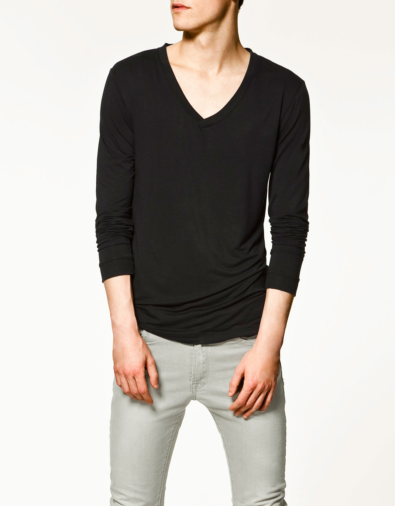 zara v neck t shirt in black for lyst zara v neck t shirt in black for lyst