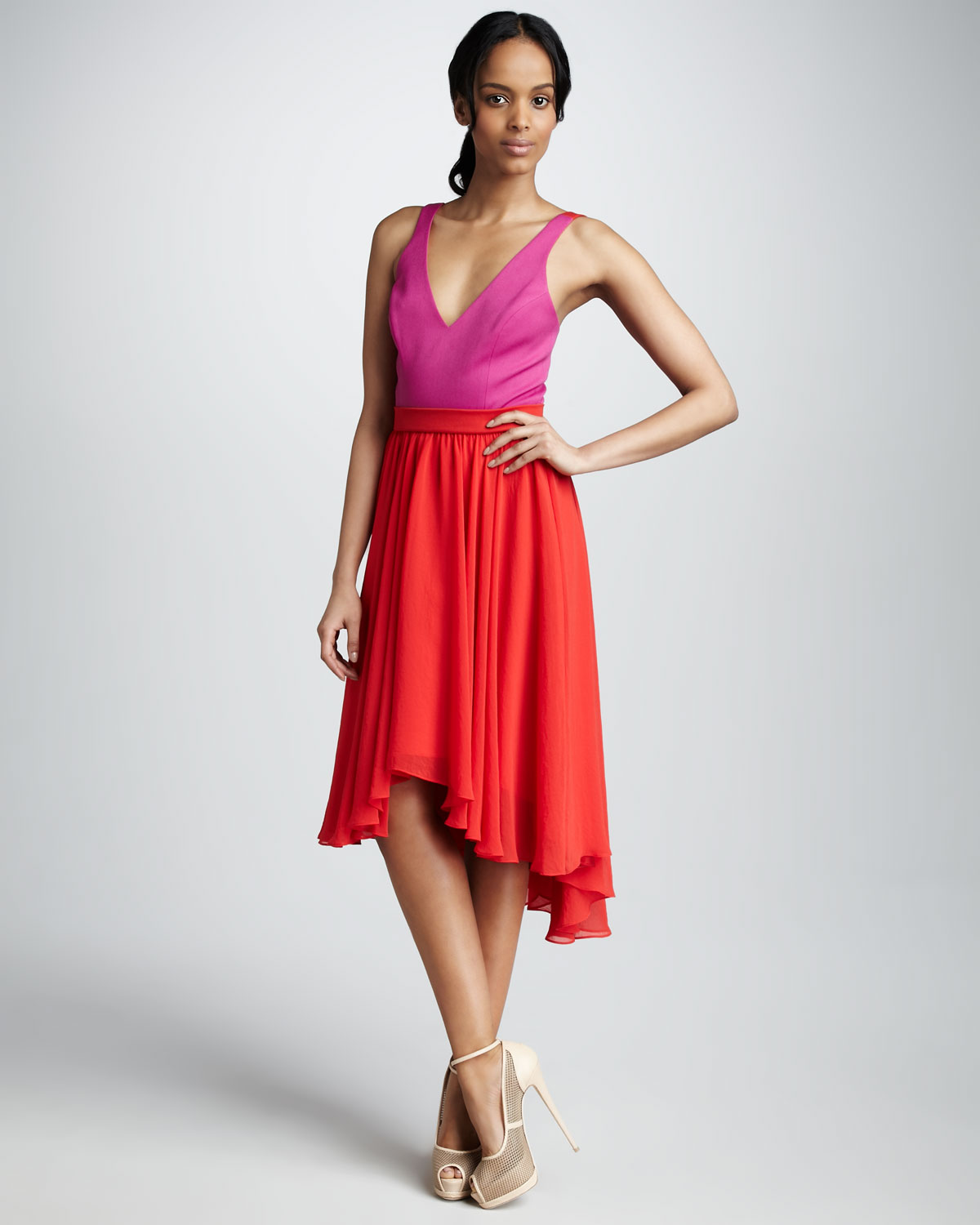 red pink colorblock dress