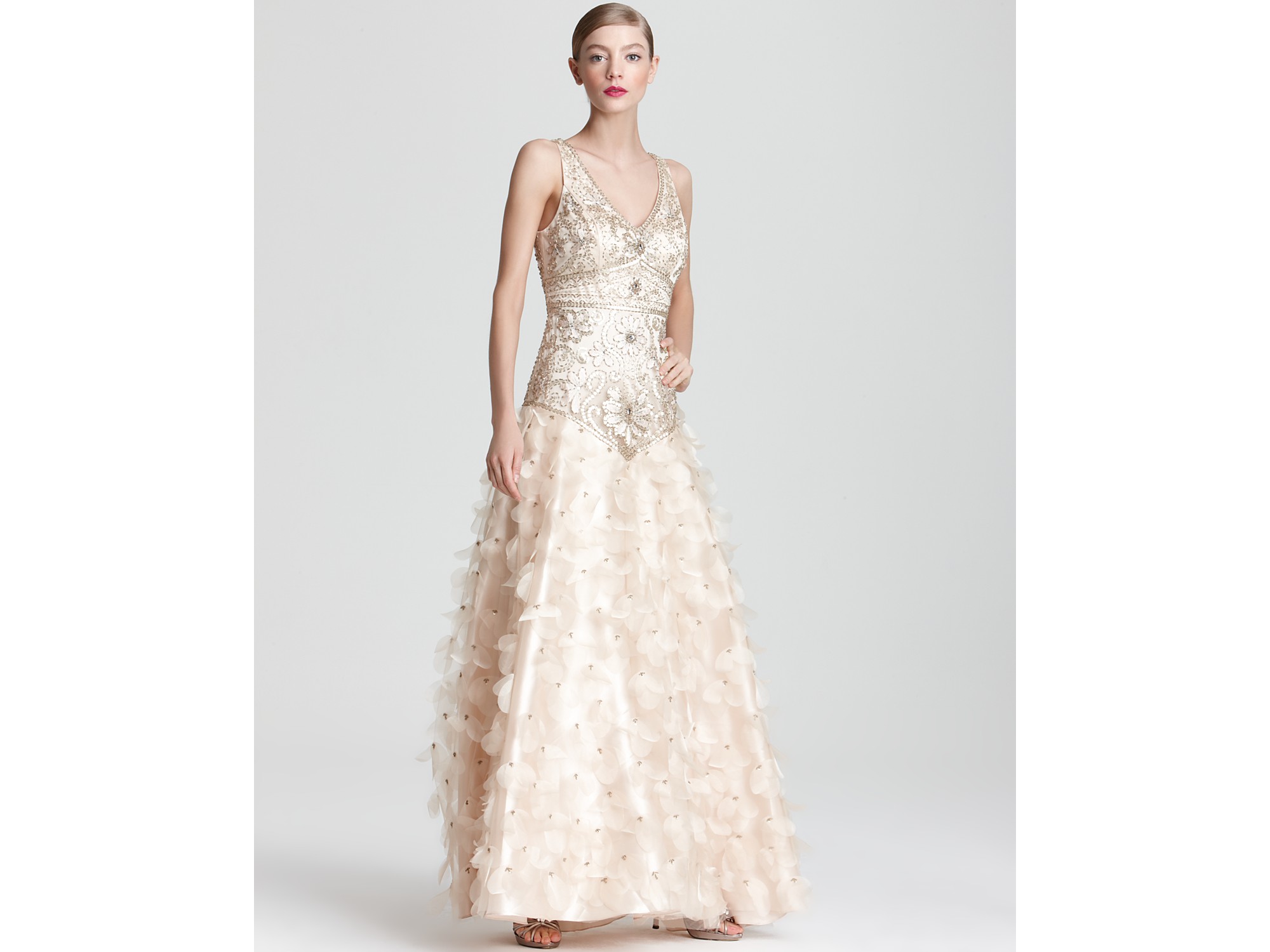 Lyst Sue Wong Embellished Gown V Neck In Natural Gallery