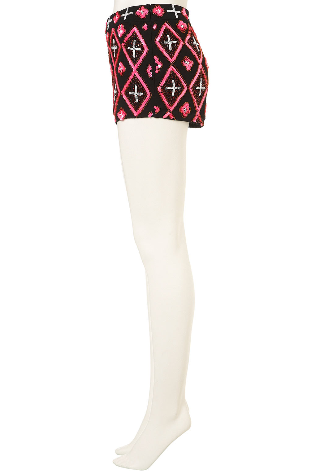 Lyst - Topshop Black Embellished Shorts in Red