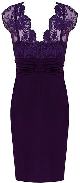 Alexon Dark Purple Lace Top Dress in Purple