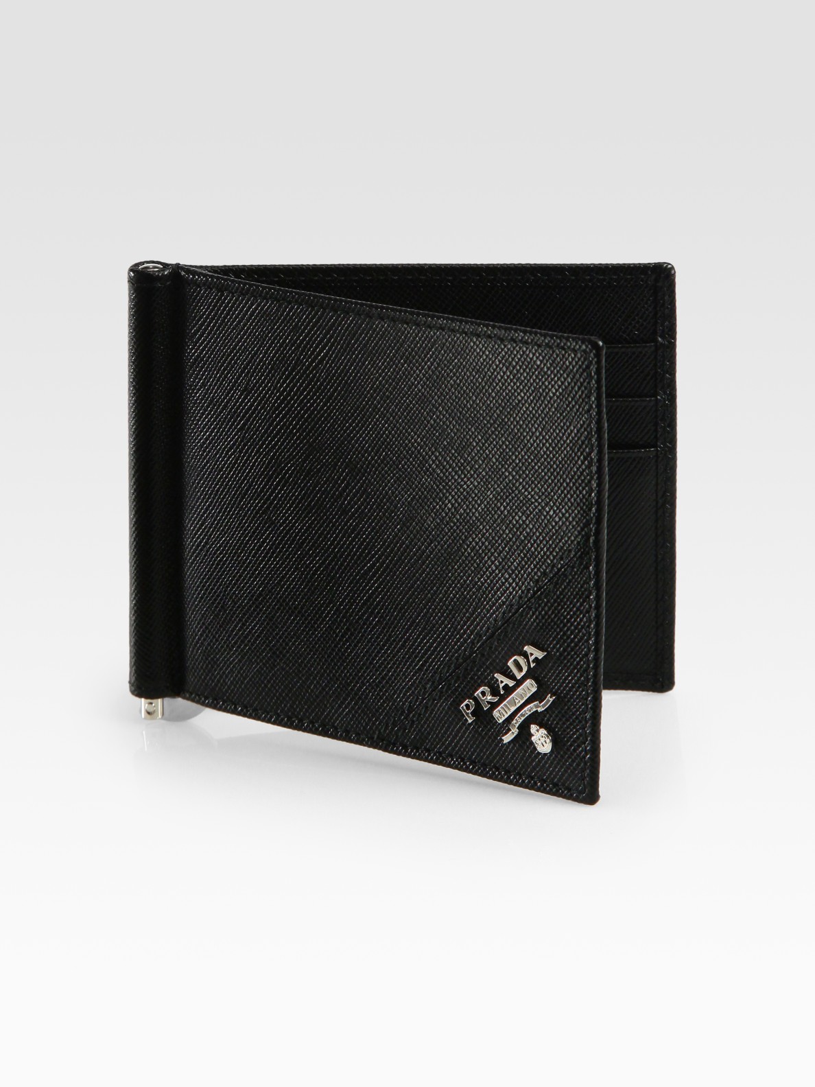 Prada Leather Money Clip Wallet in Black for Men | Lyst