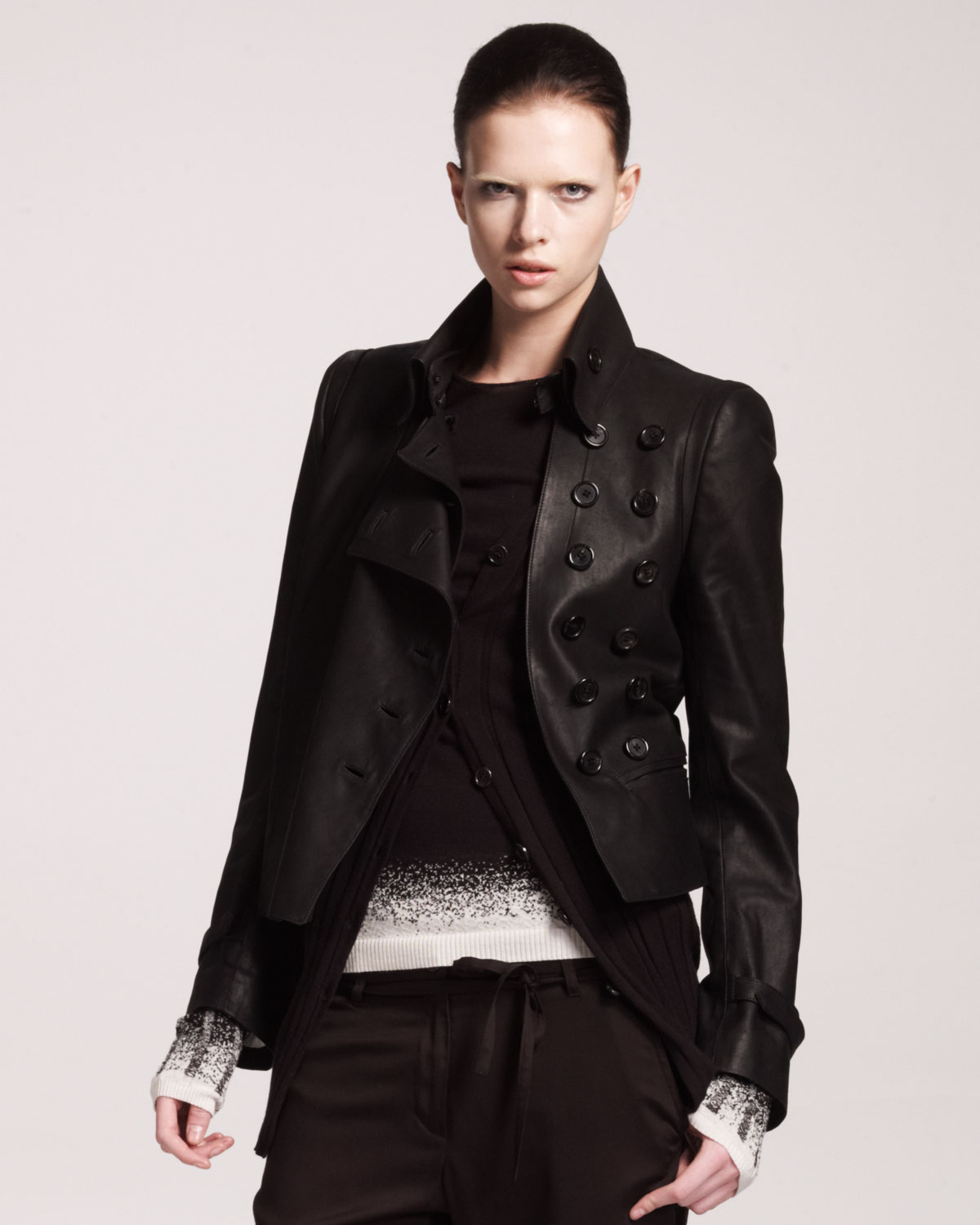 Ann Demeulemeester Double Ted Leather Jacket In Black Lyst Gallery