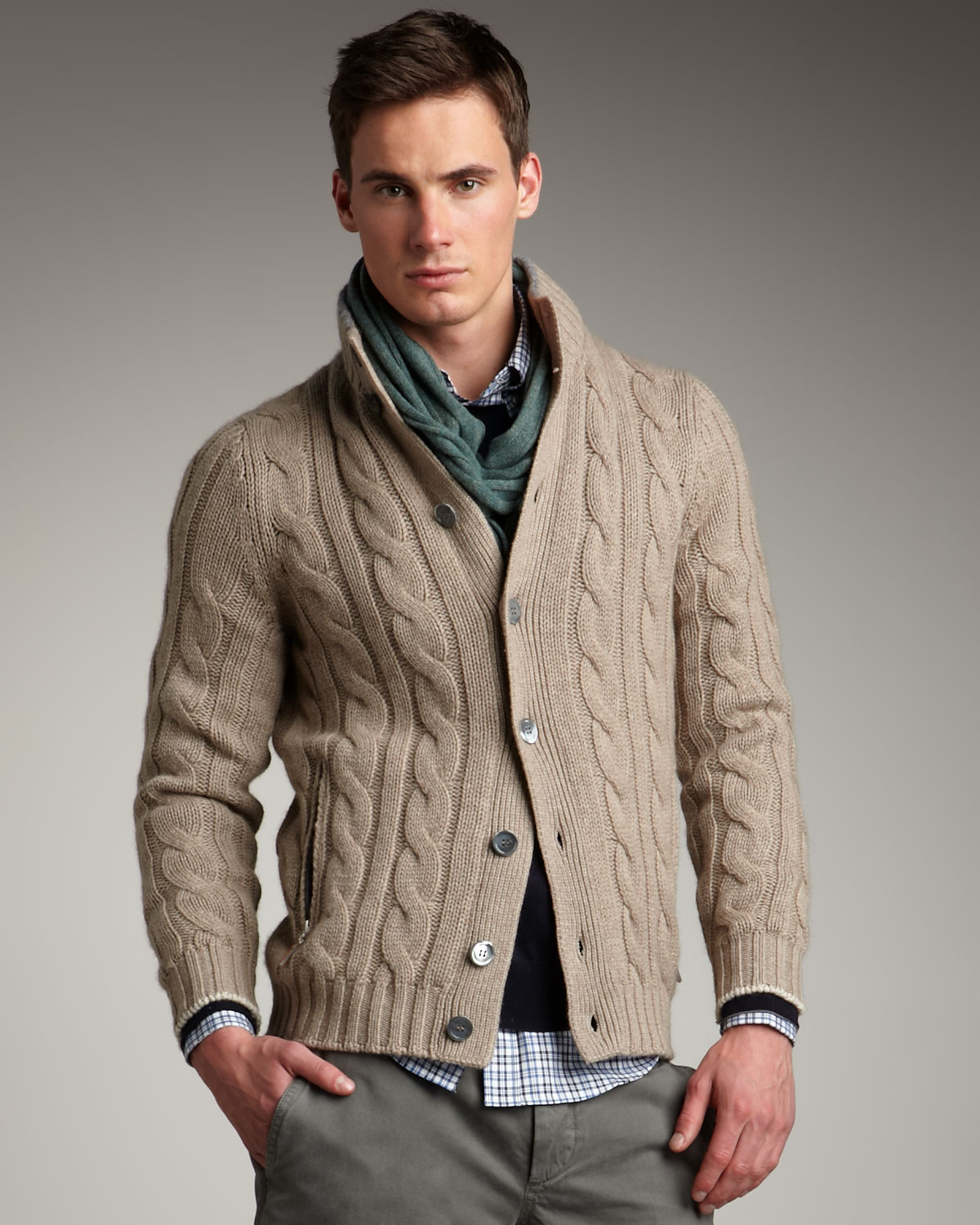 Lyst - Brunello Cucinelli Cable-knit Cardigan in Gray for Men