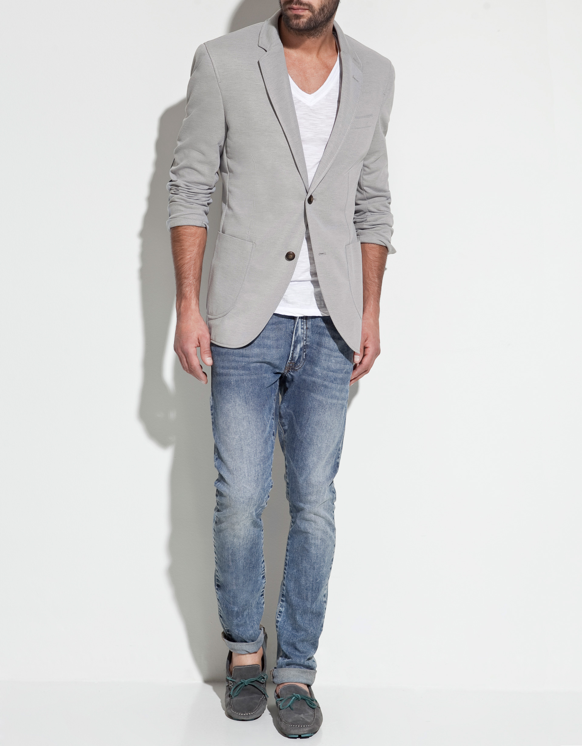 Zara Piqué Blazer with Elbow Patches in Gray for Men Lyst