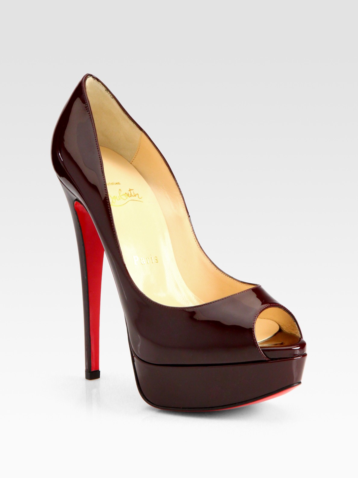 Christian louboutin Lady Peep Toe Patent Leather Pumps in Purple ...