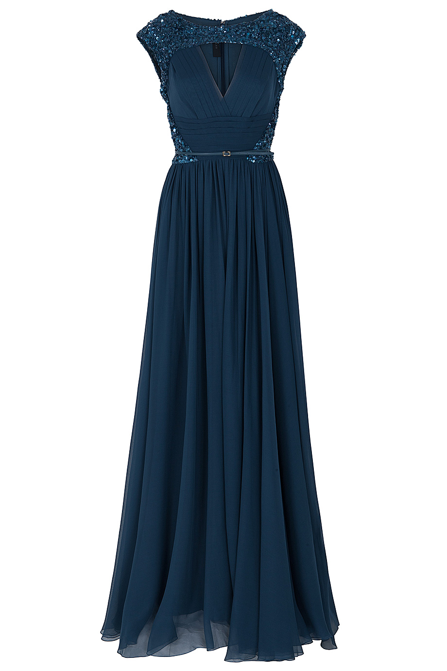 Chiffon Beaded Cap Sleeve Gown