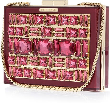 Elie Saab Box Crystal Clutch Bag in Red | Lyst