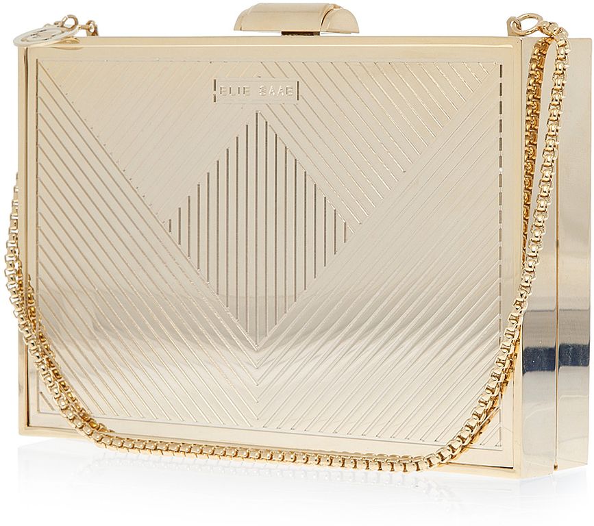 Elie Saab Gold Metallic Box Clutch Bag - perfect accessory for a glam ...