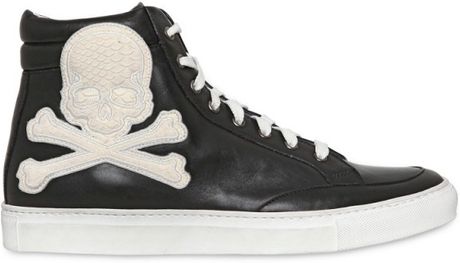 Philipp Plein Snake Print Skull Leather Sneakers in Black for Men | Lyst