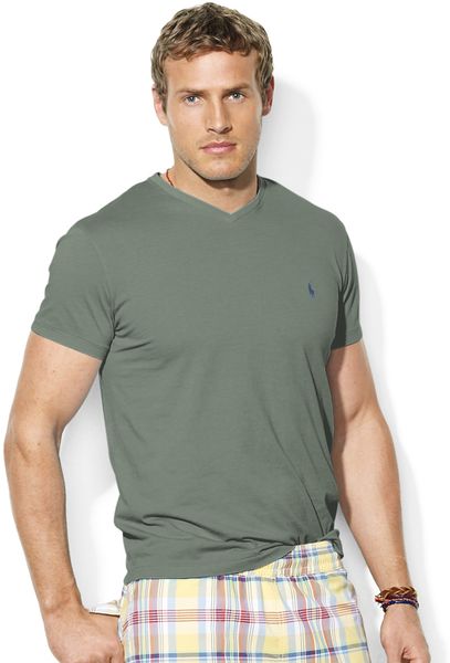 Polo Ralph Lauren Mediumfit Shortsleeved Vneck Tshirt in Gray for Men ...