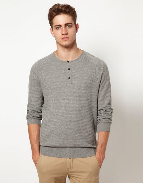 Asos Asos Grandad Neck Jumper in Gray for Men (grey) | Lyst