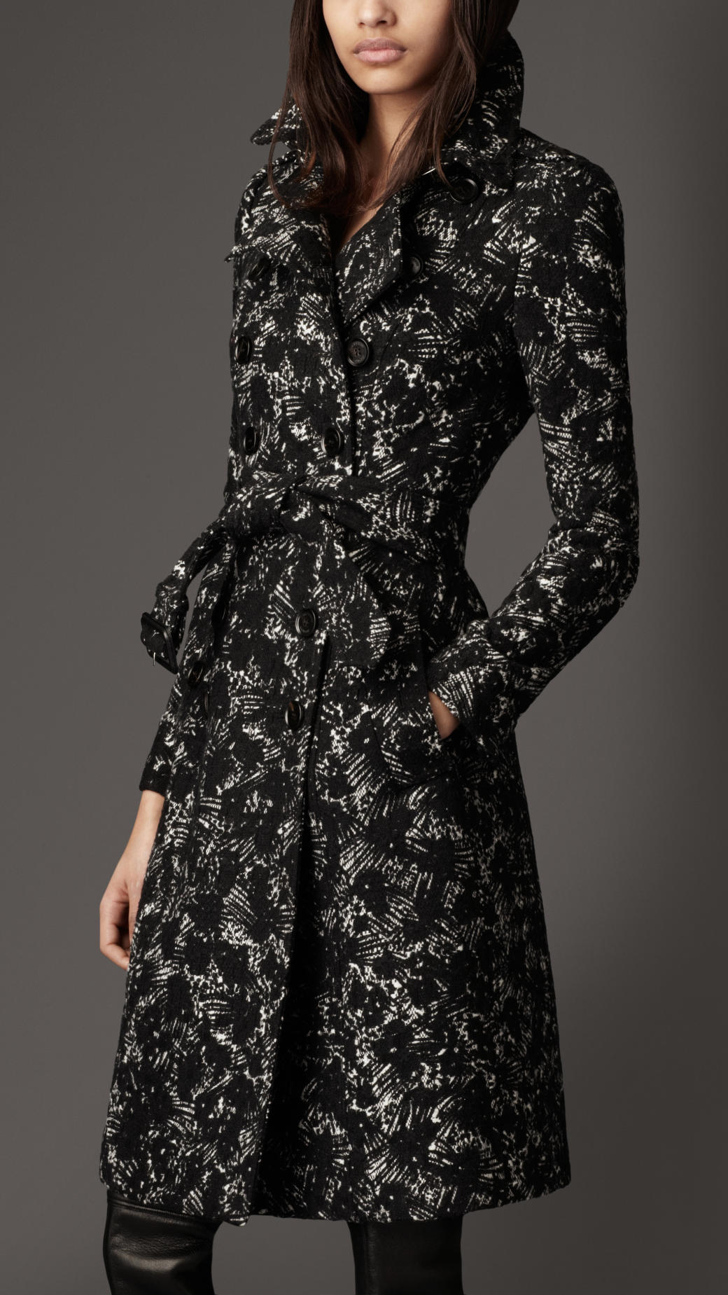 Lyst - Burberry Long Printed Wool Trench Coat in Black