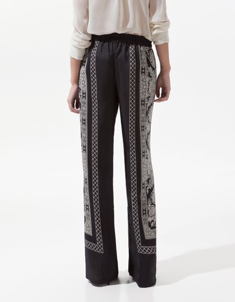 Zara Printed Trousers in Black | Lyst