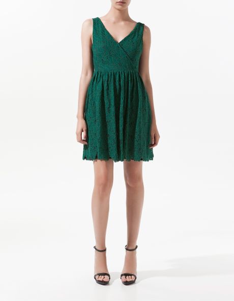 Zara Lace Dress in Green | Lyst