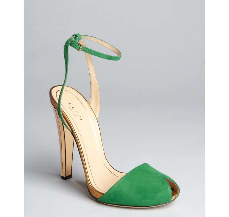 Lyst Gucci Emerald  Suede Delphine Ankle Strep Mirrored 
