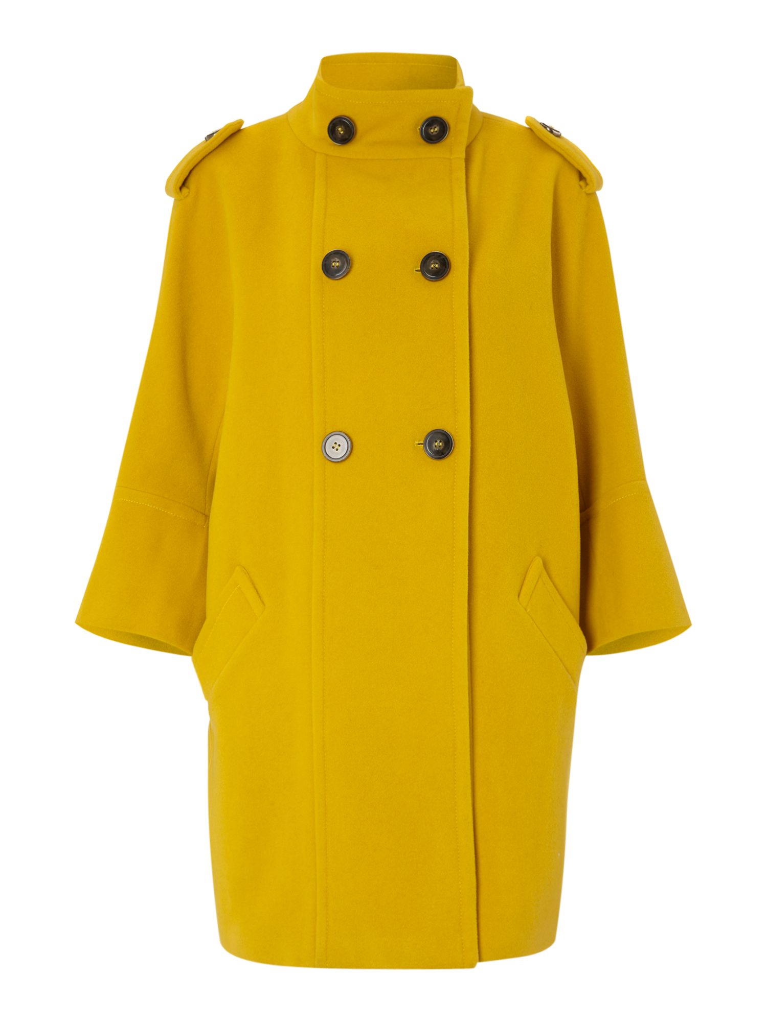 Weekend By Maxmara Rive Double Breasted Funnel Neck Coat in Yellow | Lyst