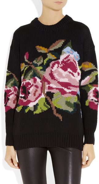 Dolce & Gabbana Rose-Patterned Wool Sweater in Black (rose) | Lyst