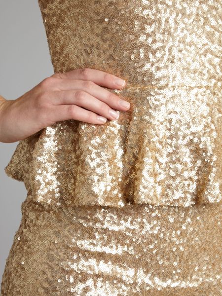 Tfnc Long Sleeved Peplum Sequin Dress in Gold | Lyst