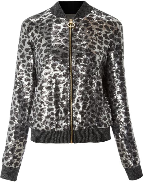 Love Moschino Leopard Print Sequin Jacket in Animal (leopard) | Lyst